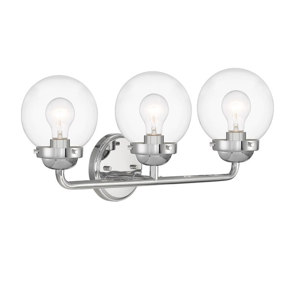 Designers Fountain Knoll 24in 3-Light Chrome Retro Modern Indoor Vanity Light with Clear Glass Shades 95903-CH - main